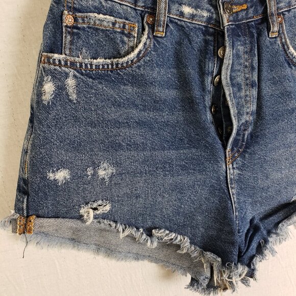 We The Free FP Lasso Jean Shorts Denim Distressed Frayed size 28 Button Fly Boho - Picture 12 of 13